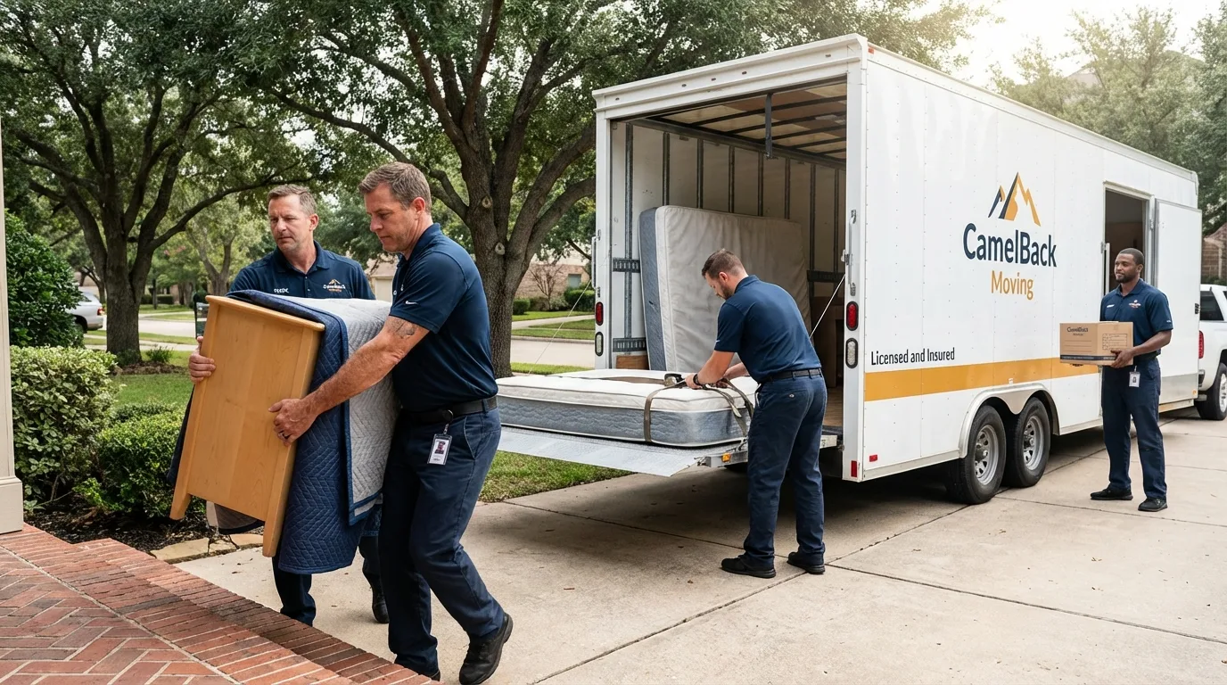 Crew loading residential truck for cross-state move from Winnebago, IL