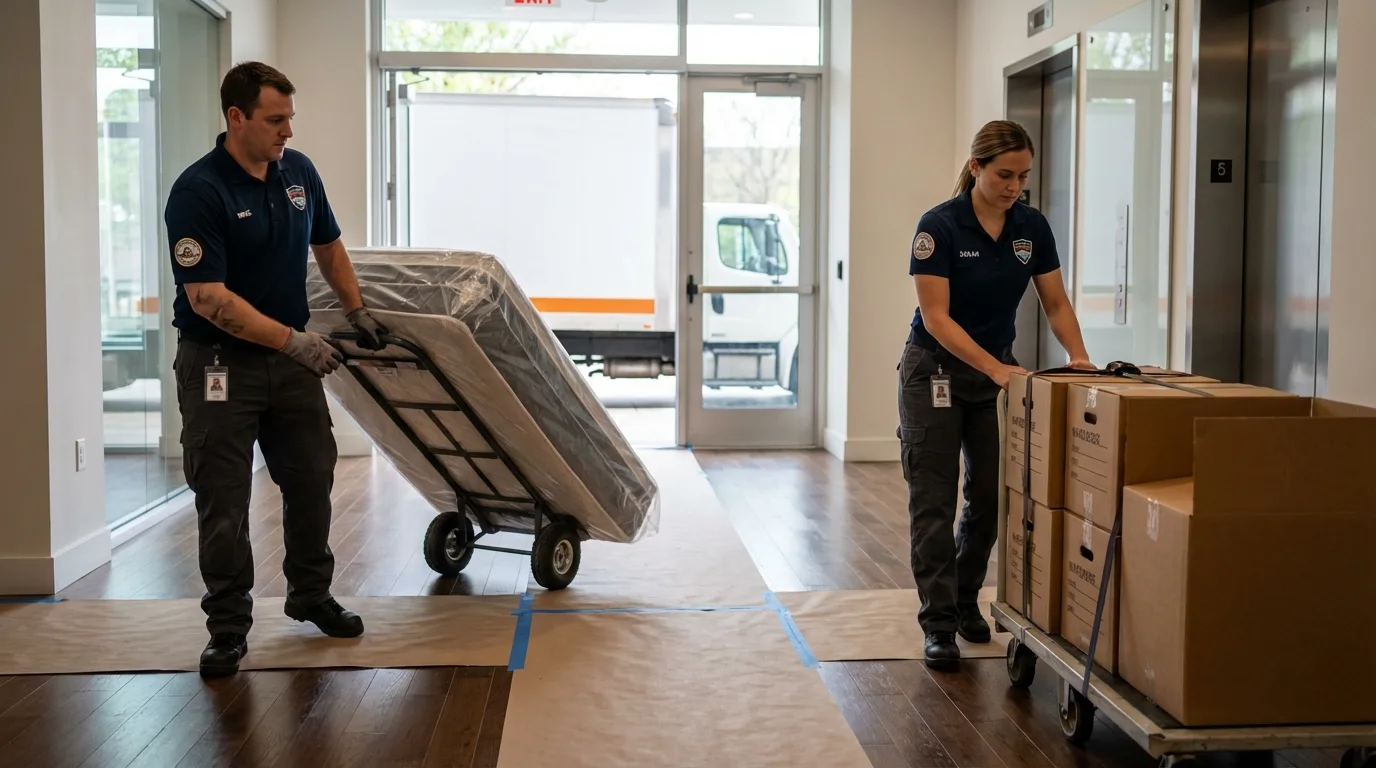 Professional apartment movers loading elevator in Winnebago, IL