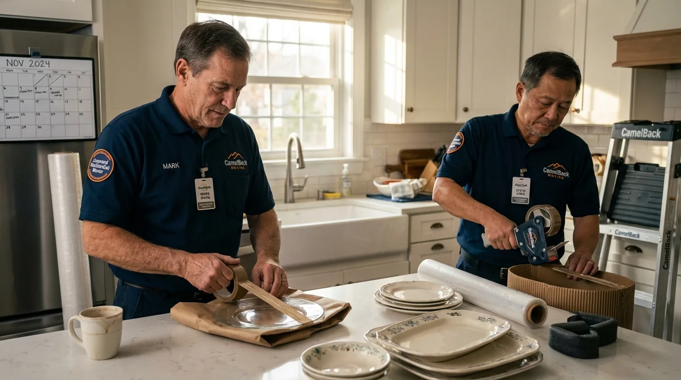 Professional crew packing kitchen dishware in Winnebago, IL