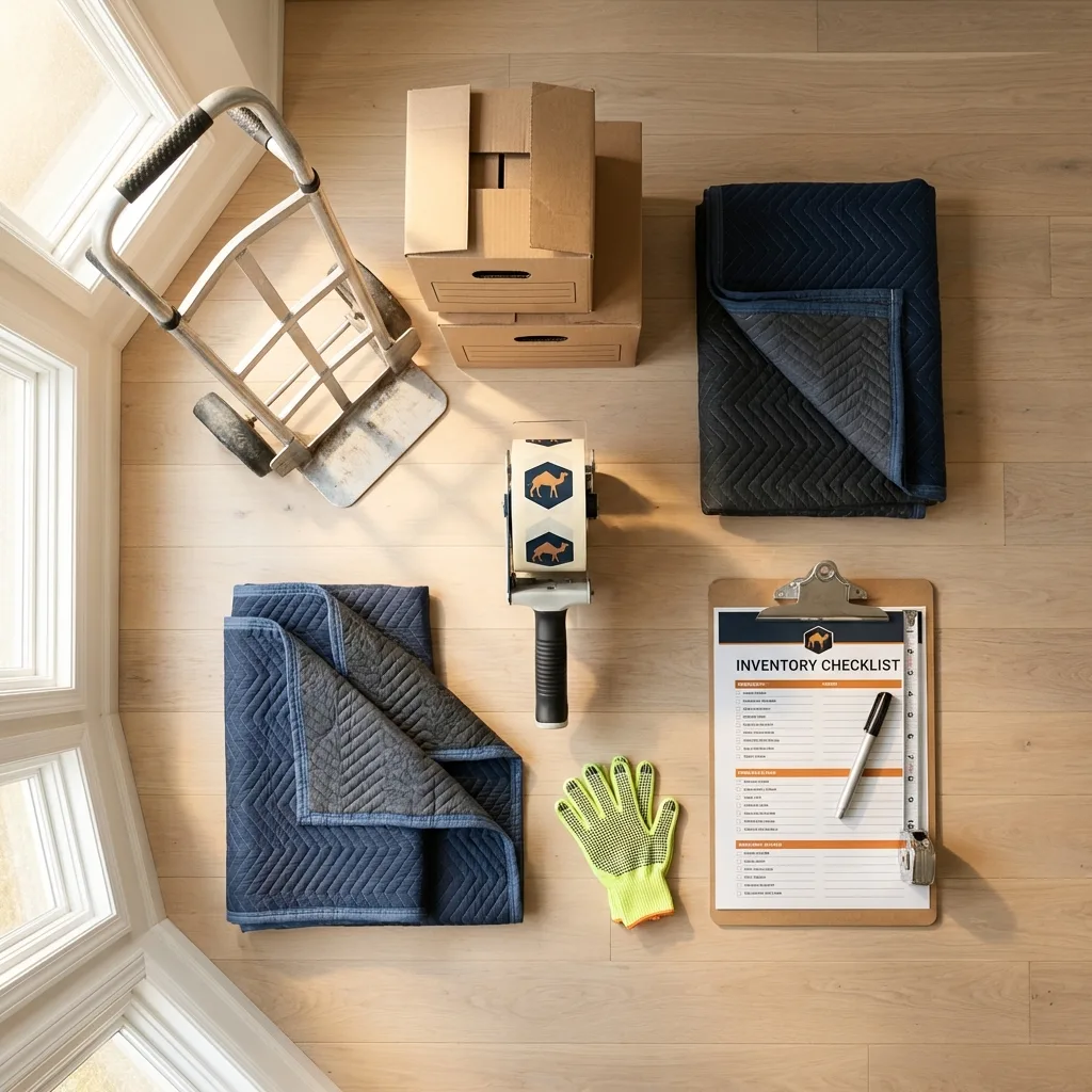 Professional moving supplies and packing materials layout for Winnebago residential relocations